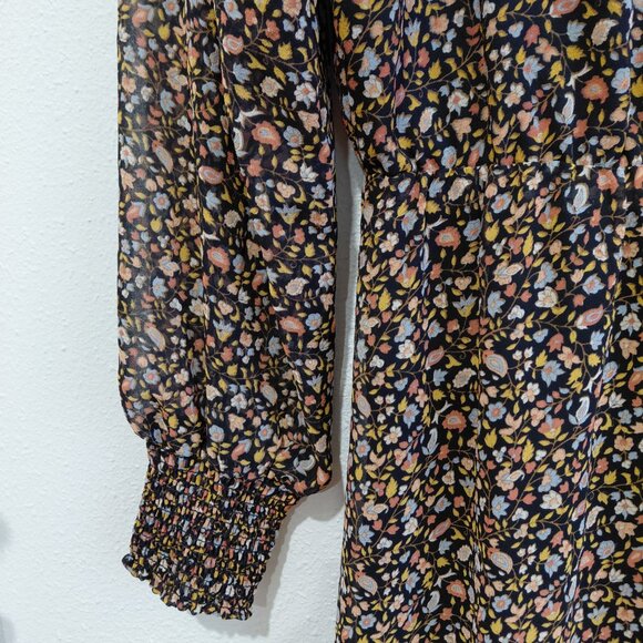 Madewell Georgette Smocked Neck Midi Floral Dress 70s Prairie Modest Boho - Picture 3 of 8